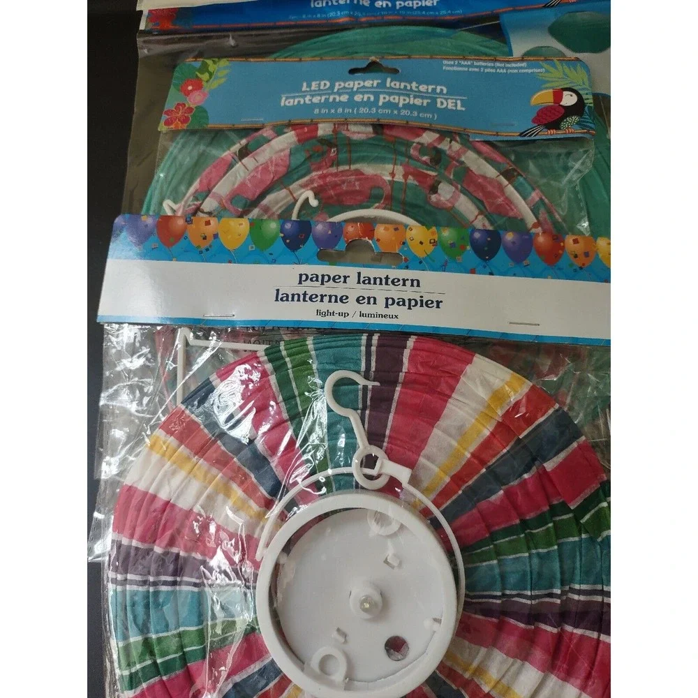PARTY Decorations‎ 4Paper Lanterns. 1 Flamingo, 1 Stripe, & 2 Dark Teal. 8 X8